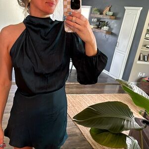 Hello Molly, Emerald green silky wedding guest dress